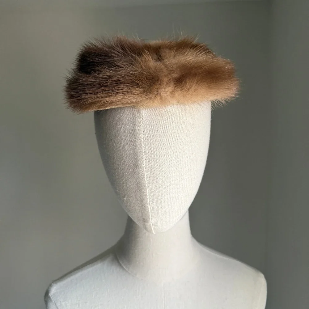 Vintage 50s Genuine Fur Pillbox Hat with Satin Bow Retro‎ Polished Jackie O Glam